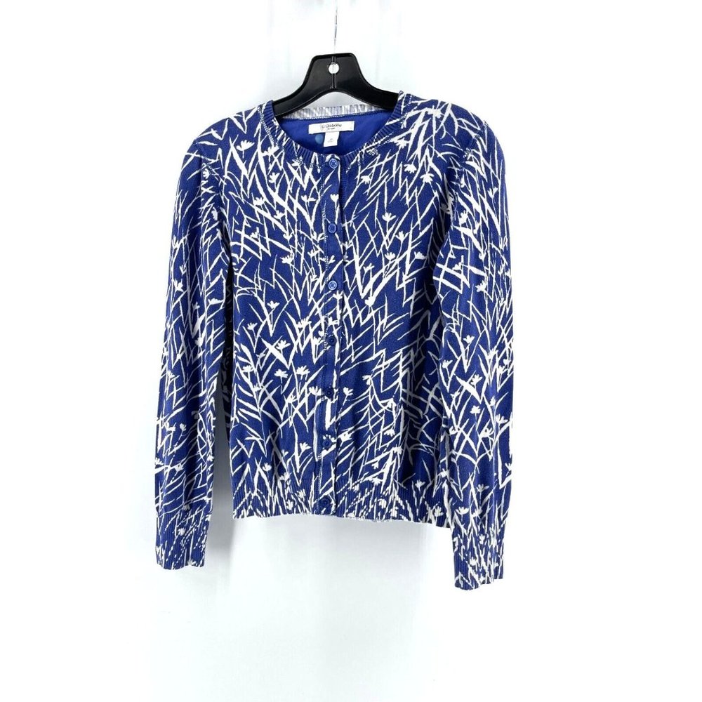 Liz Claiborne Women's Blue Floral Long Sleeve Button Cardigan Sweater Size Med